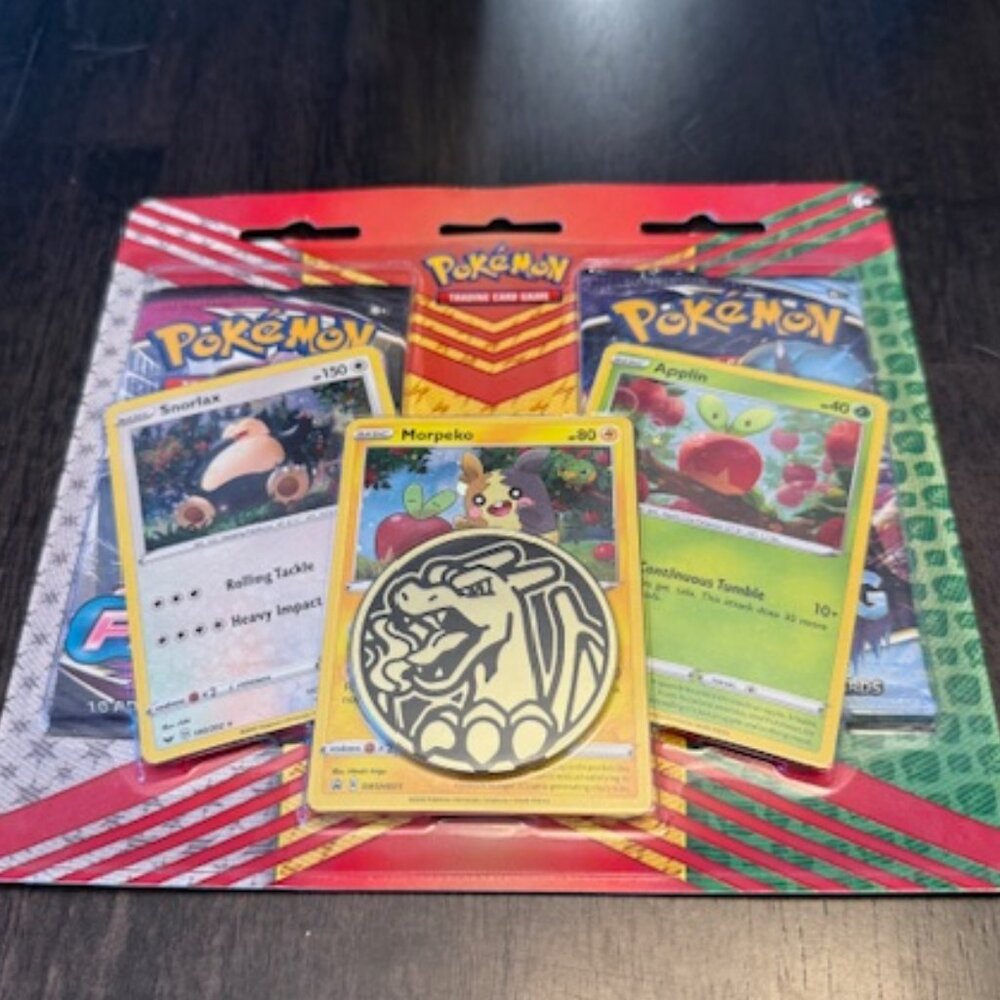 New Sealed Pokémon TCG: Snorlax, Morpeko & Applin Cards w/ 2 Booster Pack & Coin